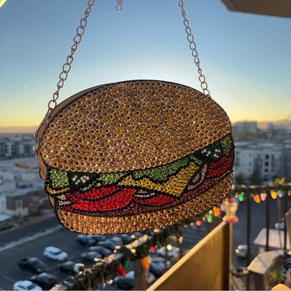 Icy Bunnyz Handbags - Gold Custom Cheeseburger Clutch Crossbody Bag New